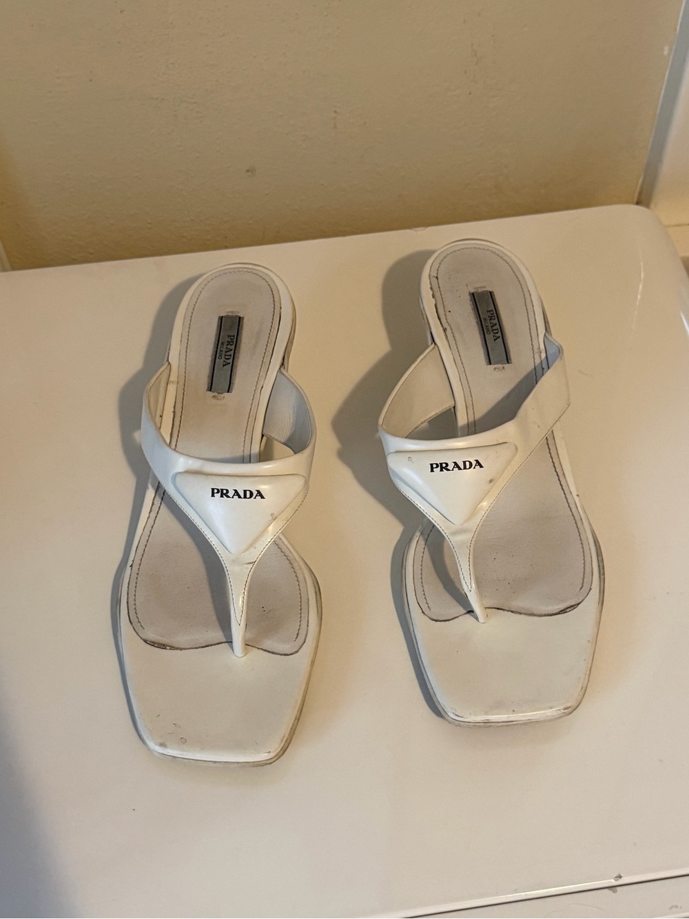 Prada White Thong Sandal Heels - Women's Designer Flip Mules - Picture 4 of 6